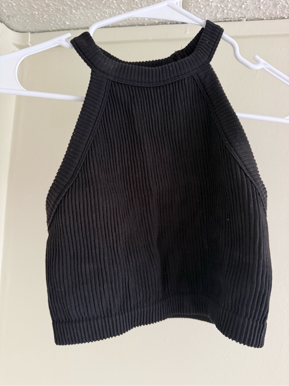 aerie Black Ribbed Halter Crop Top